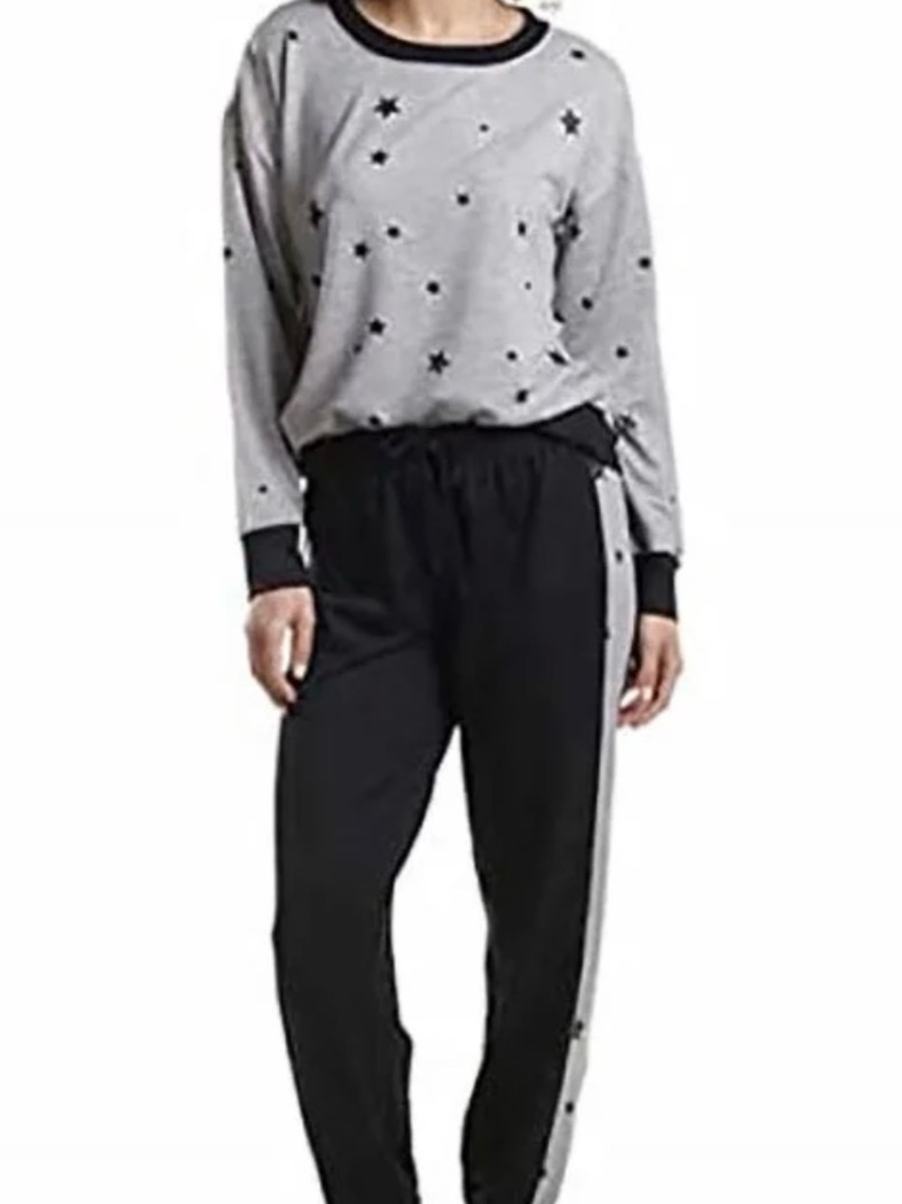 Splendid Women's Long Sleeve 2-PC Pajama Set Gray Heather Stars